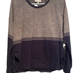 Lucky Brand Long Sleeve Cropped Shirt Womens Size Small Navy Gray Stripe